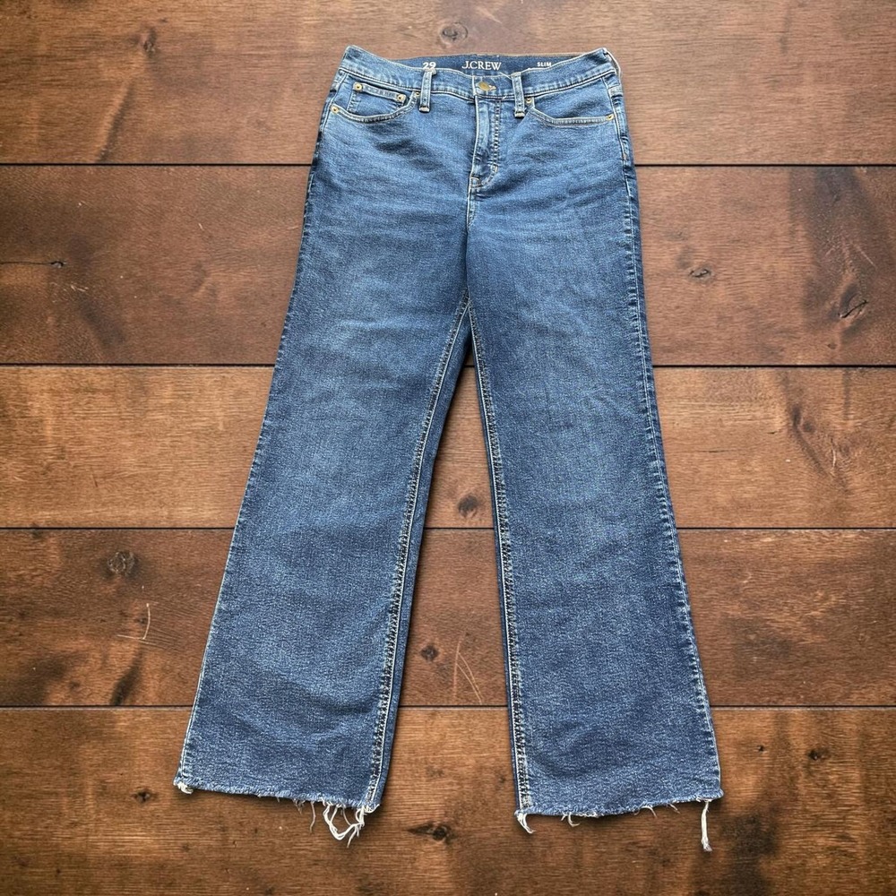 J.Crew Womens Slim Demi Boot Jeans Size 29 Inseam 26 Raw Hem Mid Wash Stretch